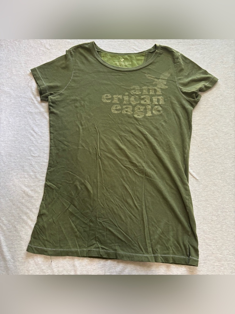 Y2K American Eagle Olive Green Baby Tee Logo Top S 100% Cotton